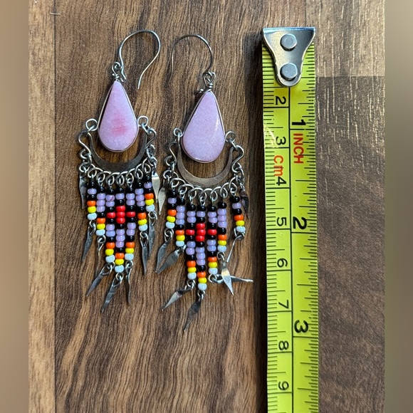 Native American Pink Silver Necklace and Dangle Earrings / 18” Long - Picture 6 of 6